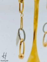 گوشواره طلای آویز دو حلقه با توپ تراش و زنجیر فرد(گوشواره فرد) - Image 2