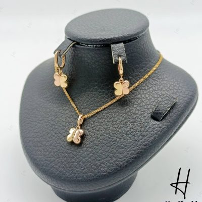 نیم ست طلای زرد و رزگلد گارلین طرح پروانه(نیم ست گارلین)