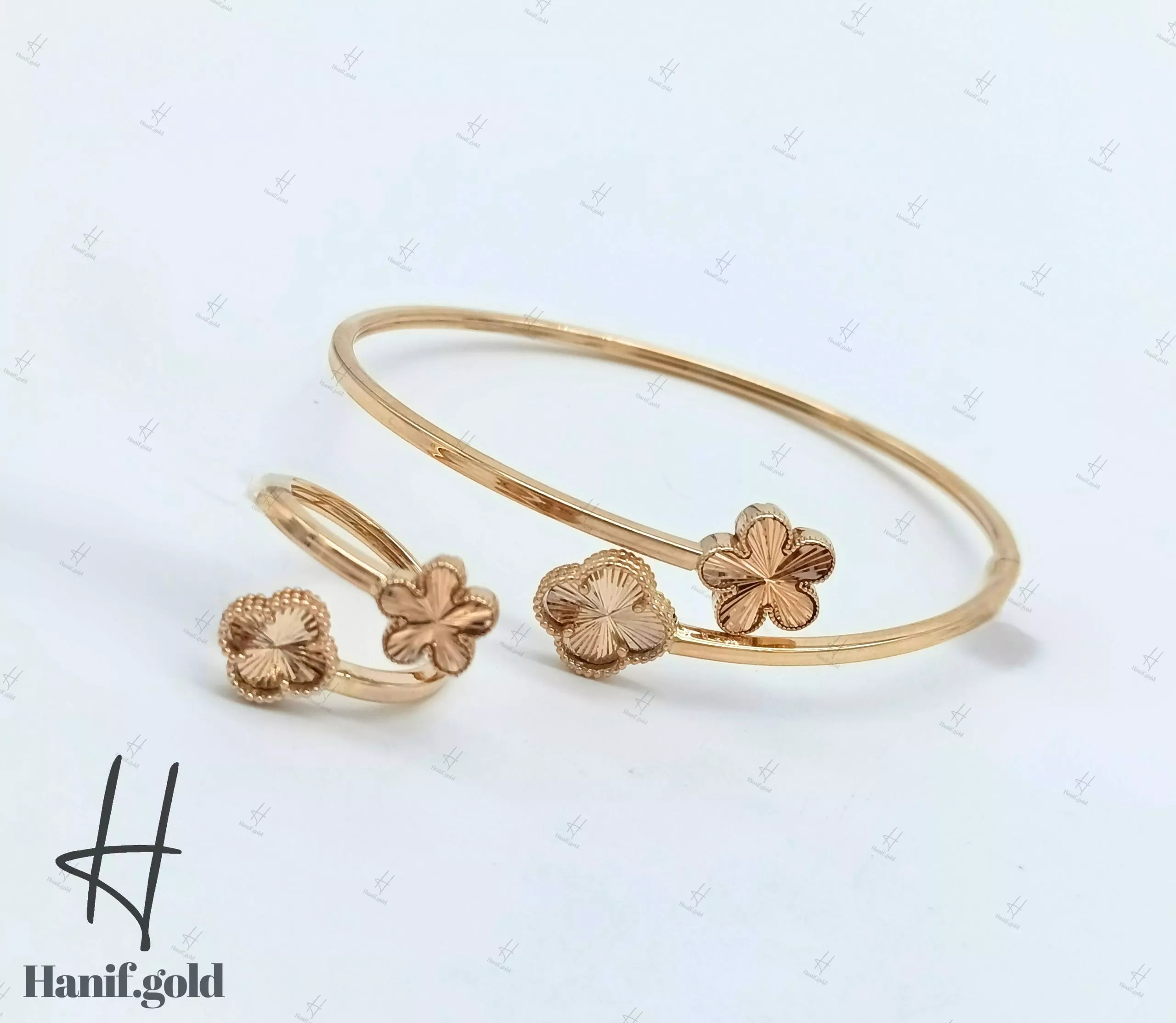 photo_2025-12-27_11-10-16 دستبند انگشتر طلای ونکلیف با گل تراش (دستیند انگشتر ارمیا) - Image 1