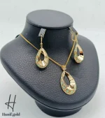 نیم ست طلای طرح اشک با مینای سبز و آبی (کالکشن سیمرغ)