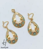 نیم ست طلای طرح اشک با مینای سبز و آبی (کالکشن سیمرغ) - Image 2