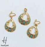 نیم ست طلای طرح اشک با مینای سبز و آبی (کالکشن سیمرغ) - Image 3