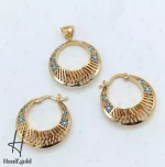 نیم ست طلای طرح دایره با مینای آبی(کالکشن سیمرغ) - Image 2