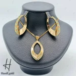 نیم ست طلای طرح اشک آیینه‌ای با مینای سبز و آبی(کالکشن سیمرغ)