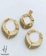 نیم ست طلای طرح اشک آیینه‌ای با مینای سبز و آبی(کالکشن سیمرغ) - Image 3