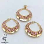 نیم ست طلای طرح دایره با مینای صورتی(کالکشن سیمرغ) - Image 2