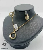 نیم ست طلای طرح دایره ظریف با مینای سبز و آبی(کالکشن سیمرغ)