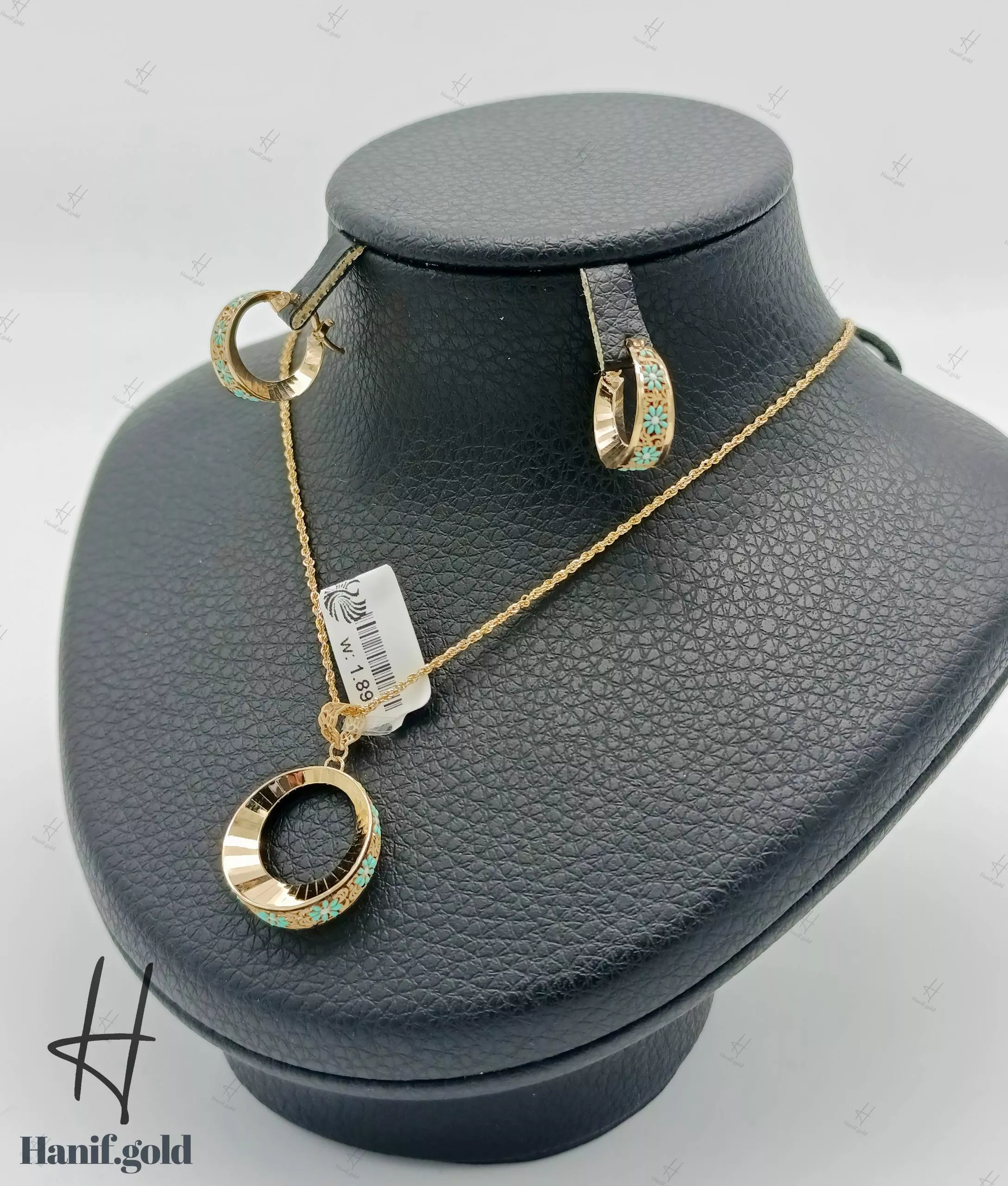 photo_2025-12-27_19-32-43 نیم ست طلای طرح دایره ظریف با مینای سبز و آبی(کالکشن سیمرغ) - Image 1