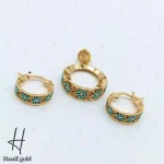 نیم ست طلای طرح دایره ظریف با مینای سبز و آبی(کالکشن سیمرغ) - Image 2